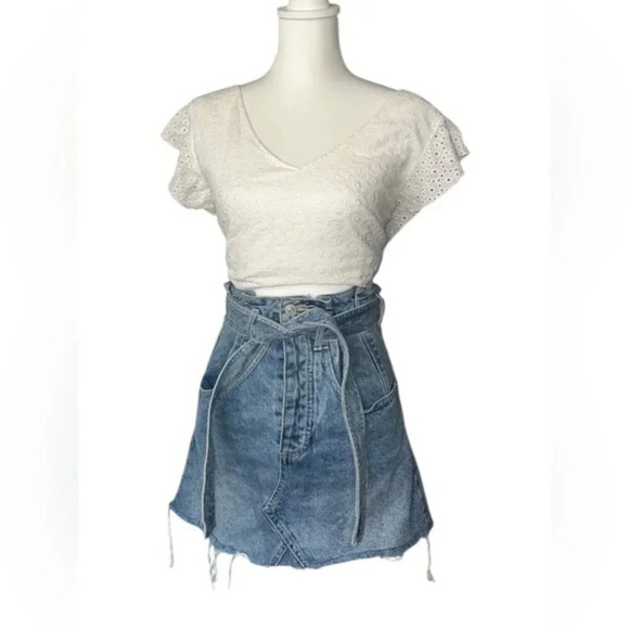 Free People Skirts Free People East Of Eden Denim Mini Skirt Sz 24 - Picture 6 of 9
